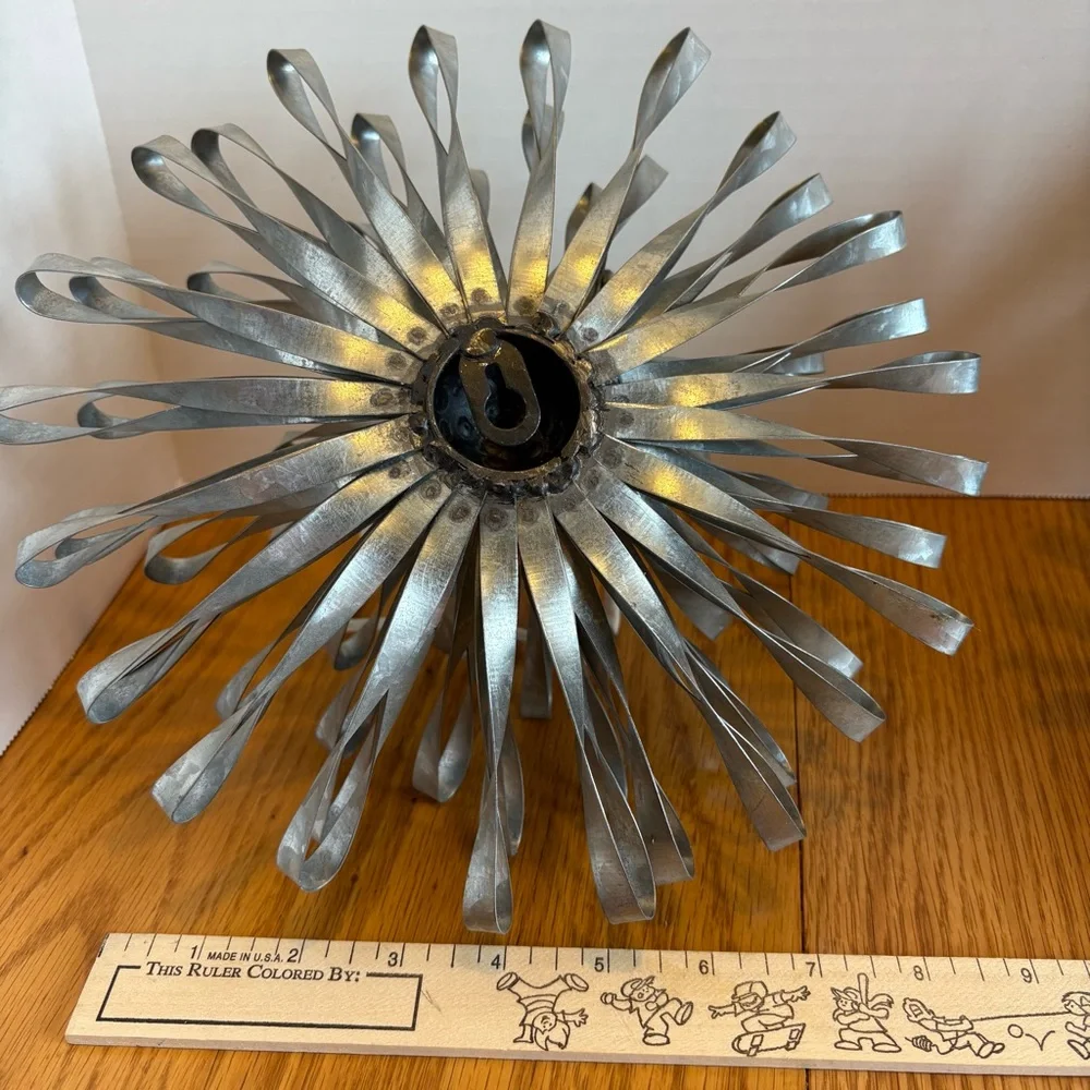 Industrial Modern Metal Wall Sculptures Pair Silver Burst Flower Art Decor 12” - Picture 9 of 12